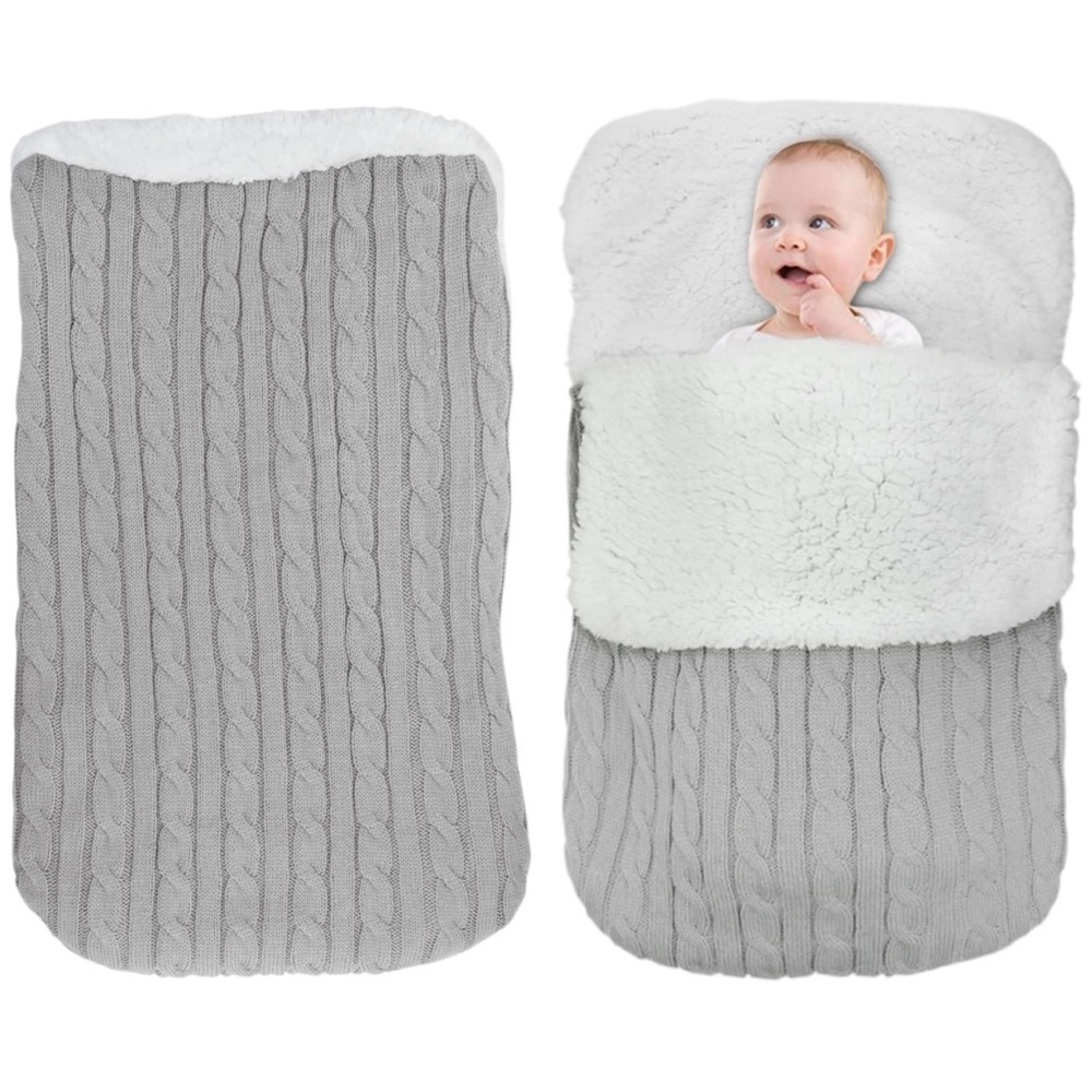 Thicken Knitted Warm Newborn Baby Infant Wrap Swaddle Stroller Sleeping Bag gray